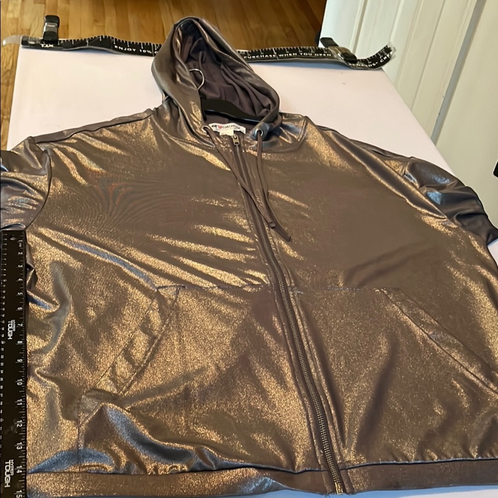 H&M ❤️ Coachella size XL Silver metallic hooded Jacket , pockets - Picture 12 of 16